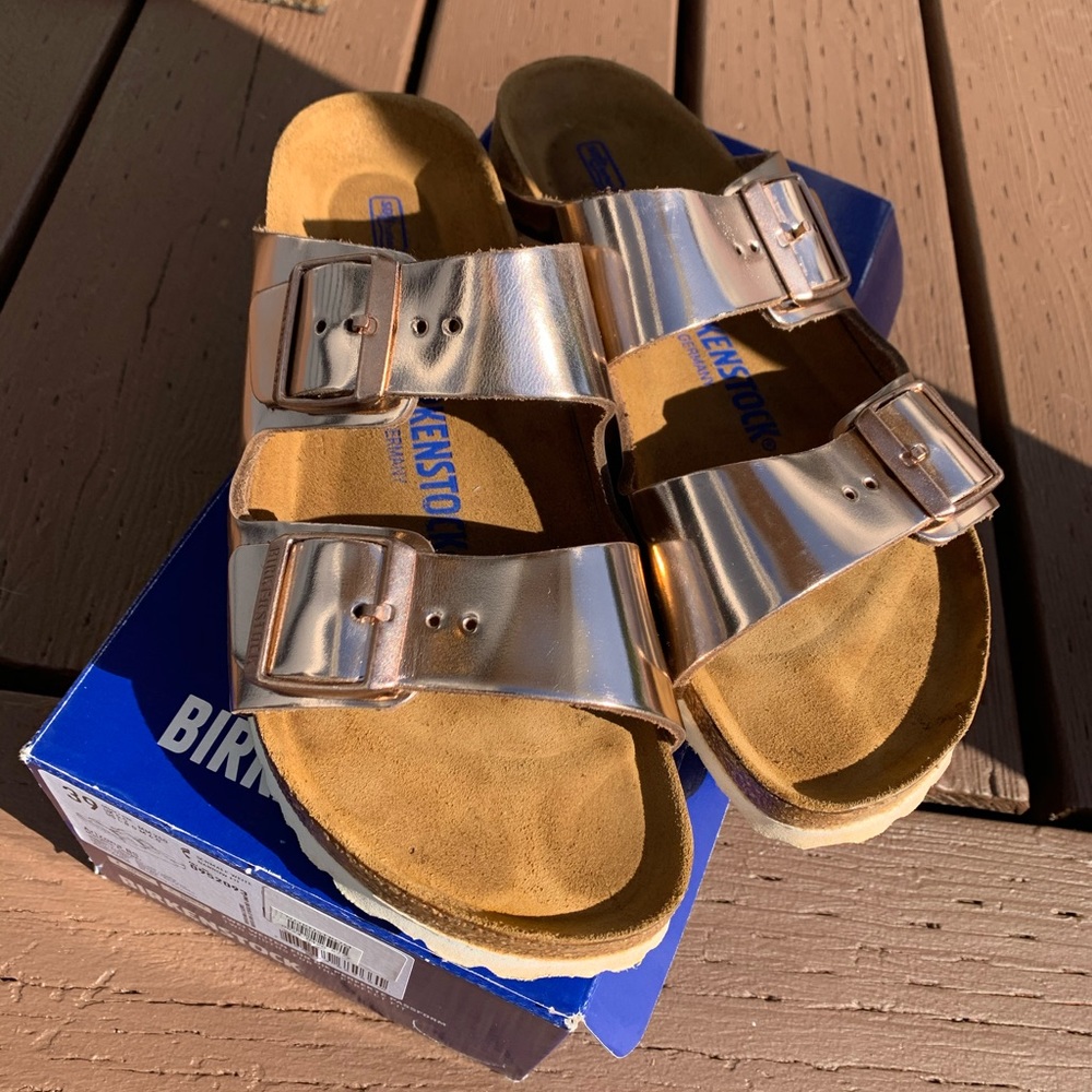 Metallic Copper Rose Gold Birkenstocks Sandals